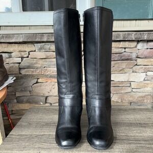 Clarks Malia Women's Boots 7.5M Black Leather Side Zip Knee-High Boots Riding